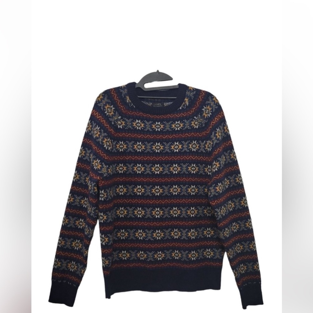 J. CREW 100% Lambswool Fair Isle Sweater Nordic Crewneck Pullover